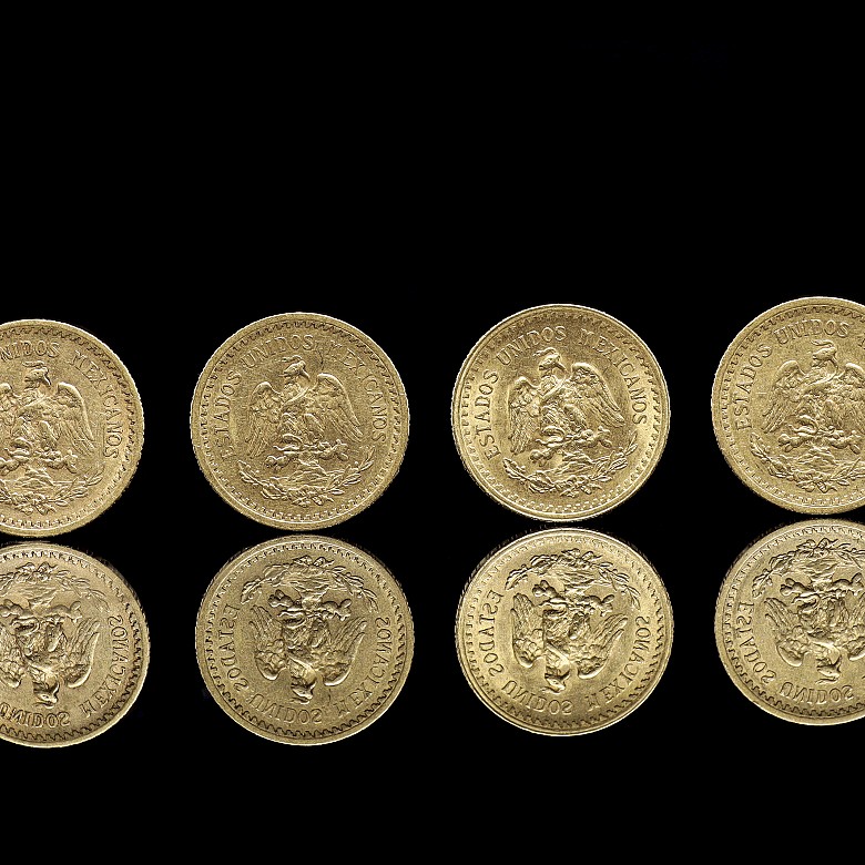 Four Mexican gold coins of ‘Two and a half pesos’, 1919