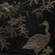 Pair of large embroidered silk fabrics, 20th century