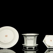 Four enamelled porcelain objects, 20th century