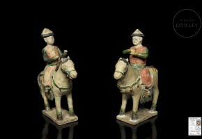 Pair of ceramic horsemen, Ming dynasty