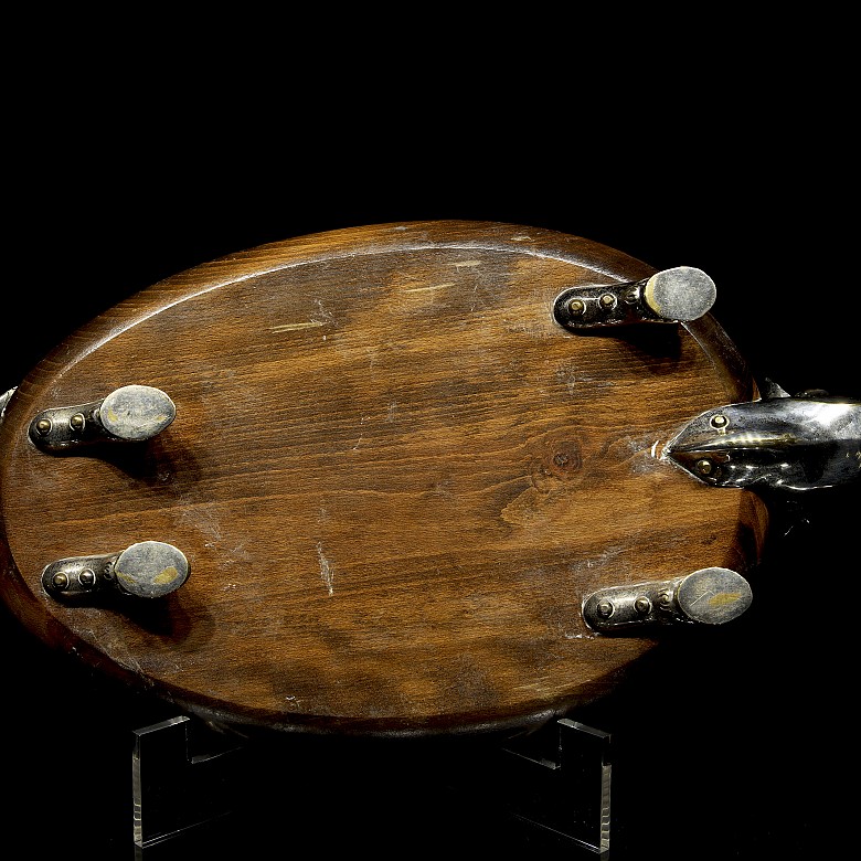 Metal and wooden charcuterie tray, 20th century