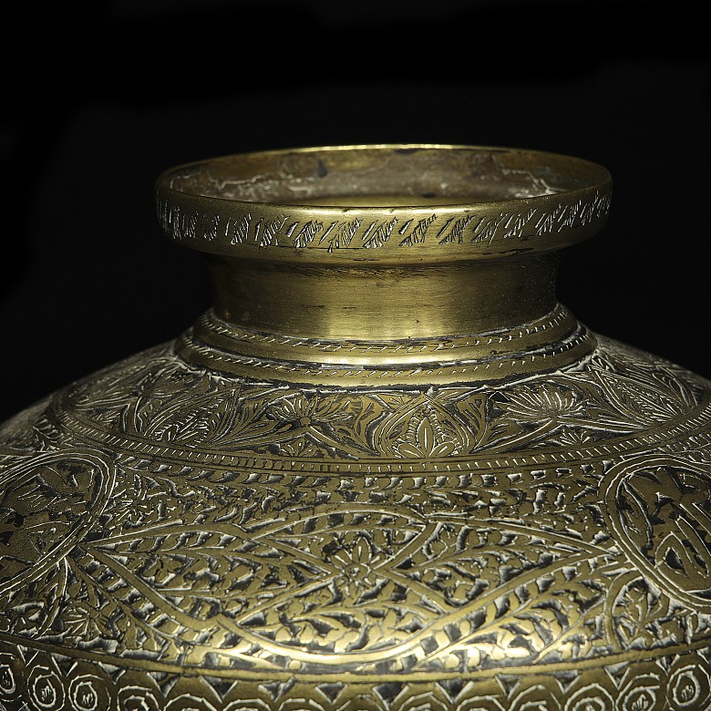 Gilt-embossed metal vase, 20th century