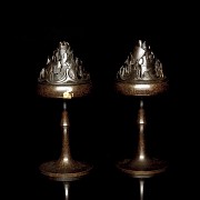 Pair of bronze ‘Mountain’ incense burners, Qianlong mark