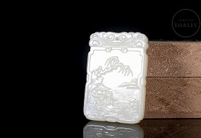 Carved jade plaque ‘Poem and Bridge’, Qing dynasty