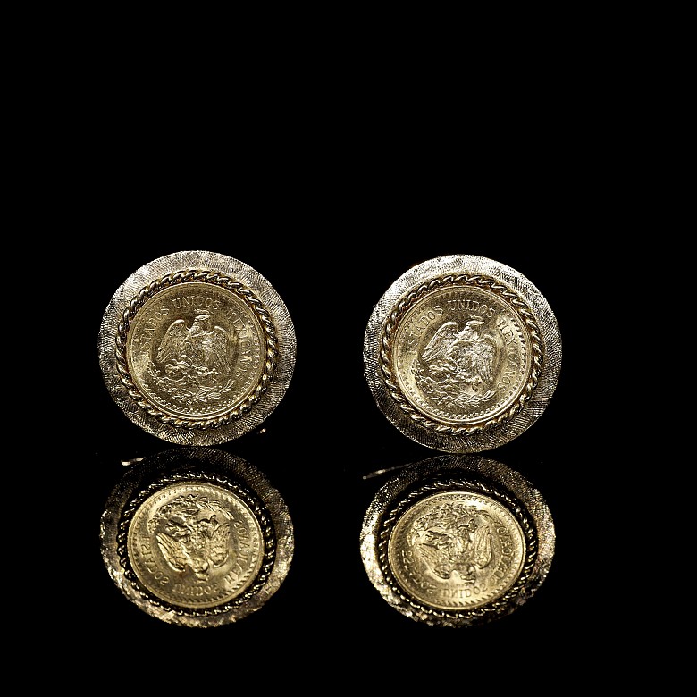 Gold cufflinks with coins from Mexico