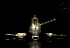 Three silver objects with wooden handles, 20th century