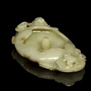 Jade brush container with reliefs, 20th Century