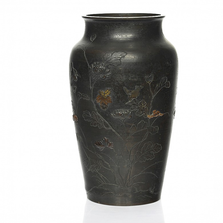 Metal vase with floral decoration, Asia, Asia, 20th century