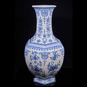 Hexagonal ‘Sanduo’ blue and white glazed vase, with Qianlong seal