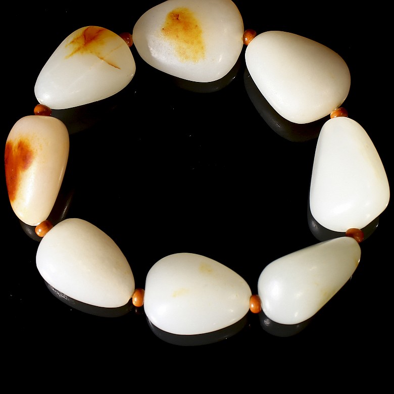 White jade bead bracelet, 20th century