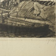 Three Engravings ‘City, port and countryside’, early 20th century