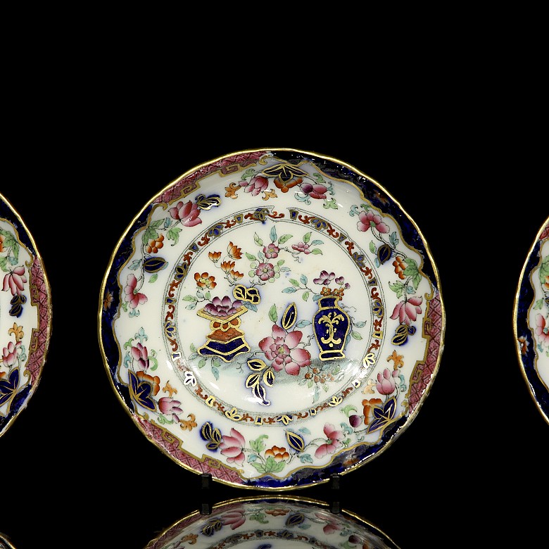 Five Minton “Poonah” English porcelain plates