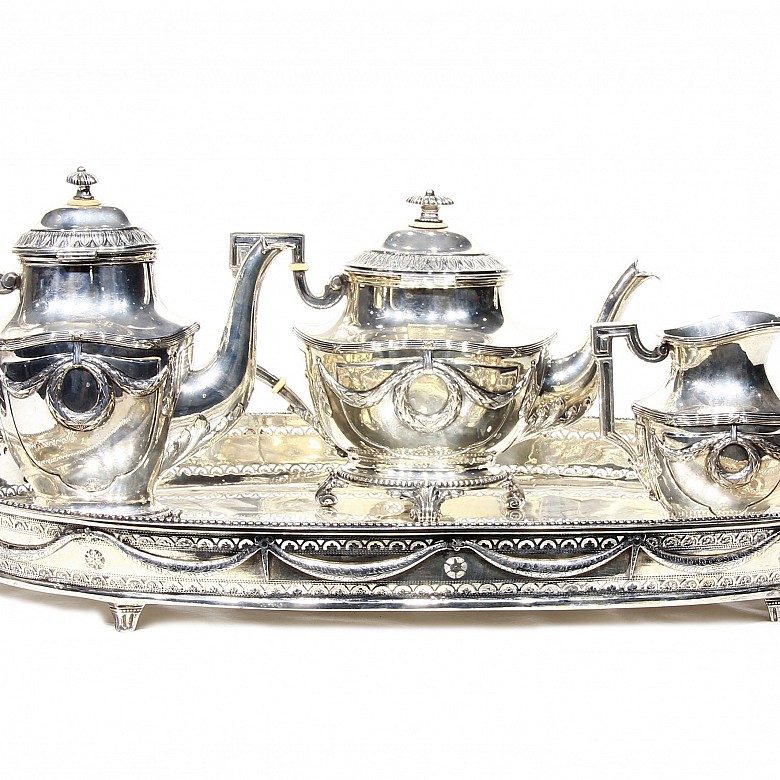 Empire style silver tea set, 925 sterling