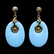 Yellow gold earrings with turquoise