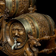 Marconell carvings. Low pineapple with three carved barrels, 20th century. - 3