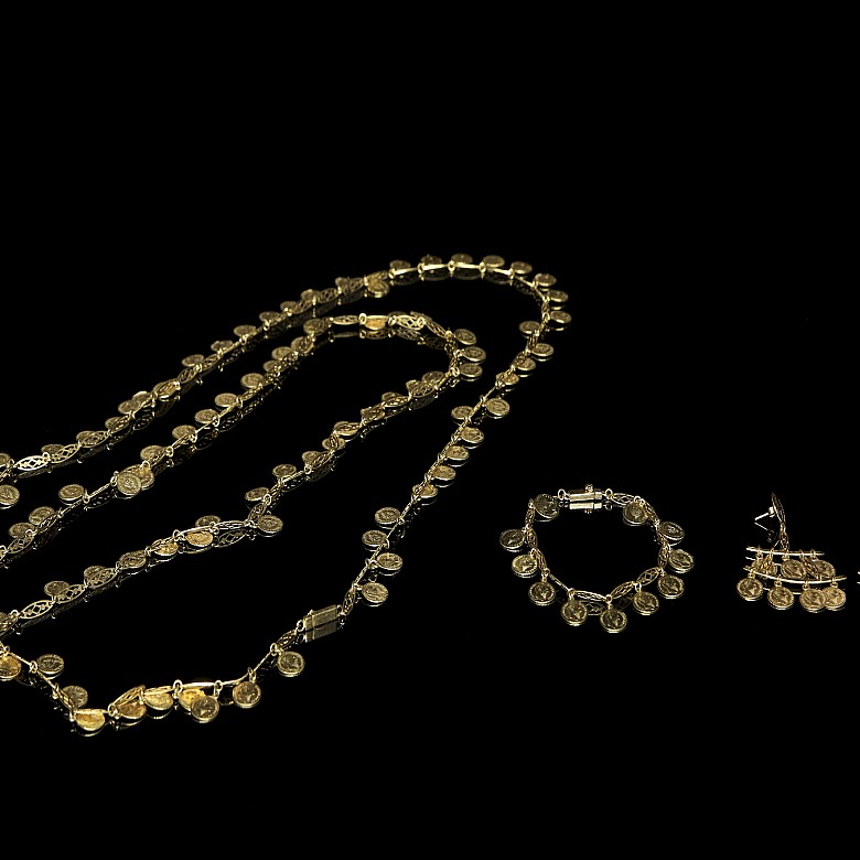 Yellow gold jewellery set with coins, 20th century