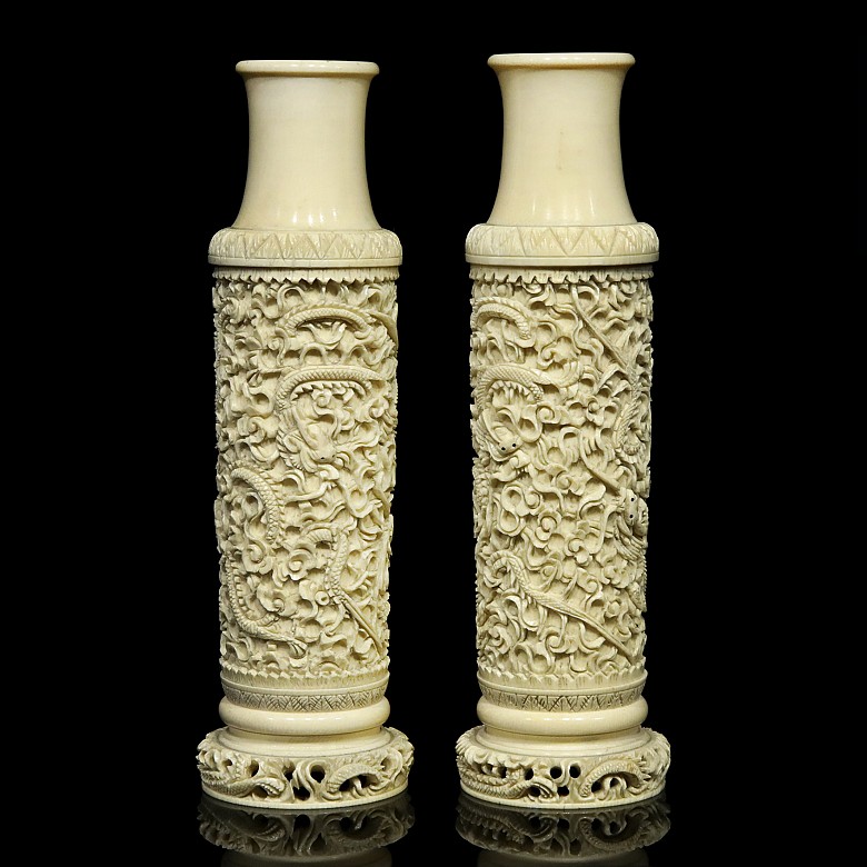 Pair of ivory vases, China, early 20th century