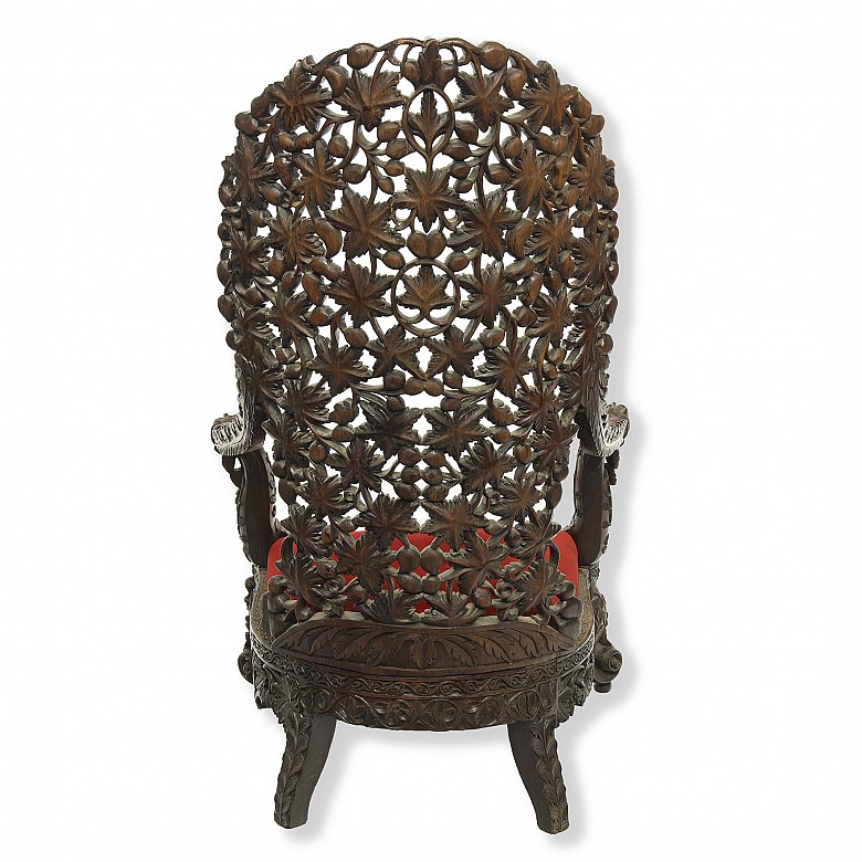 Wooden armchair with velvet seat, China, 20th century