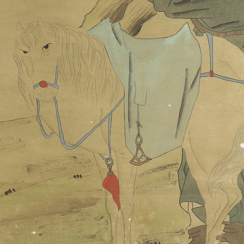 Chinese painting ‘Man on horseback and ladies’, 20th century - 5