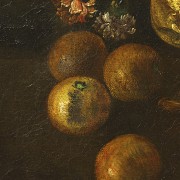 19th century Spanish School ‘Still life with flowers and pomegranates’