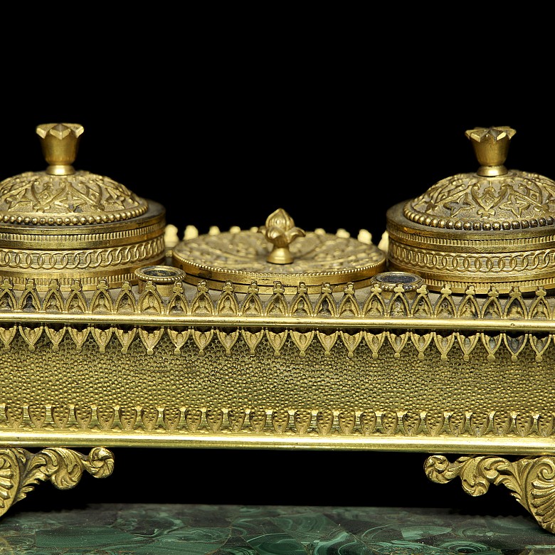 Louis XIV style scribe's desk on malachite, 19th century