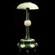 Spinach-green and white jade hat-holder, Qing dynasty