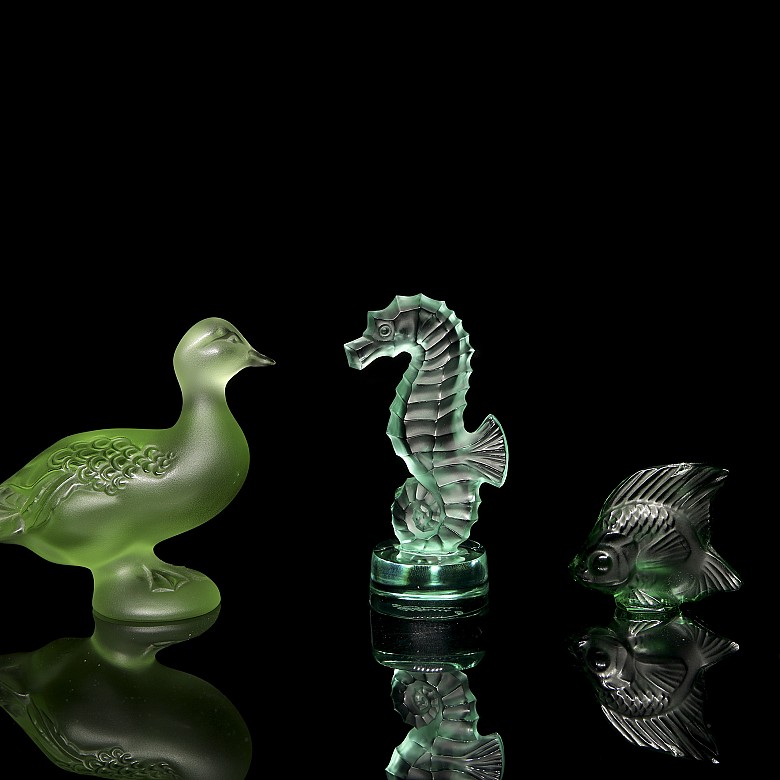 Tres figuras de cristal de Lalique, s.XX