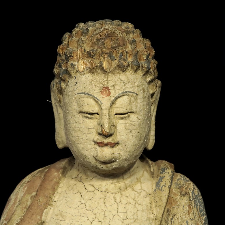 Polychrome wooden Buddha, 20th century