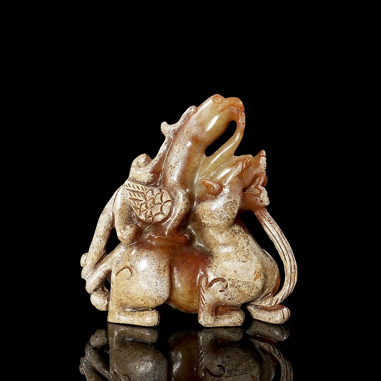 Carved jade ‘Phoenix and dragon’, Han style