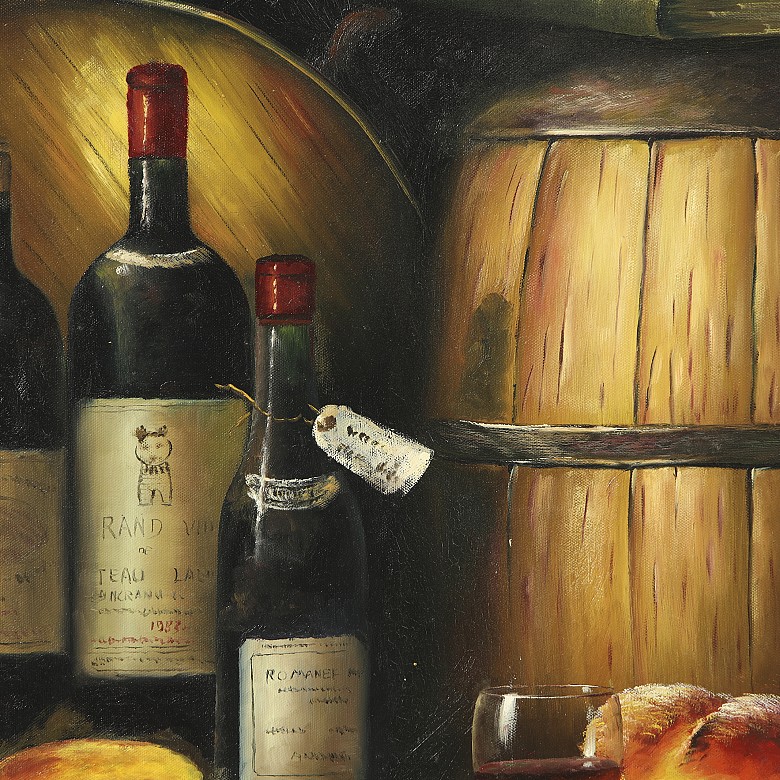 Ana D. (20th century) ‘Still life with wine and cheese’