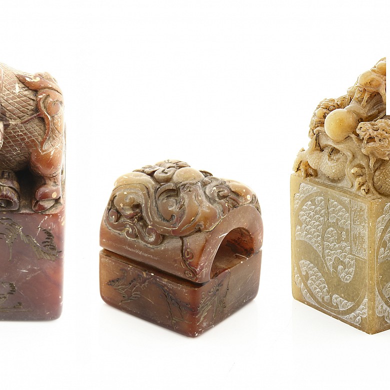 Three Chinese hard stone stamps, 20th century