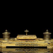 Double writing desk in yellow marble, Empire style, 19th century