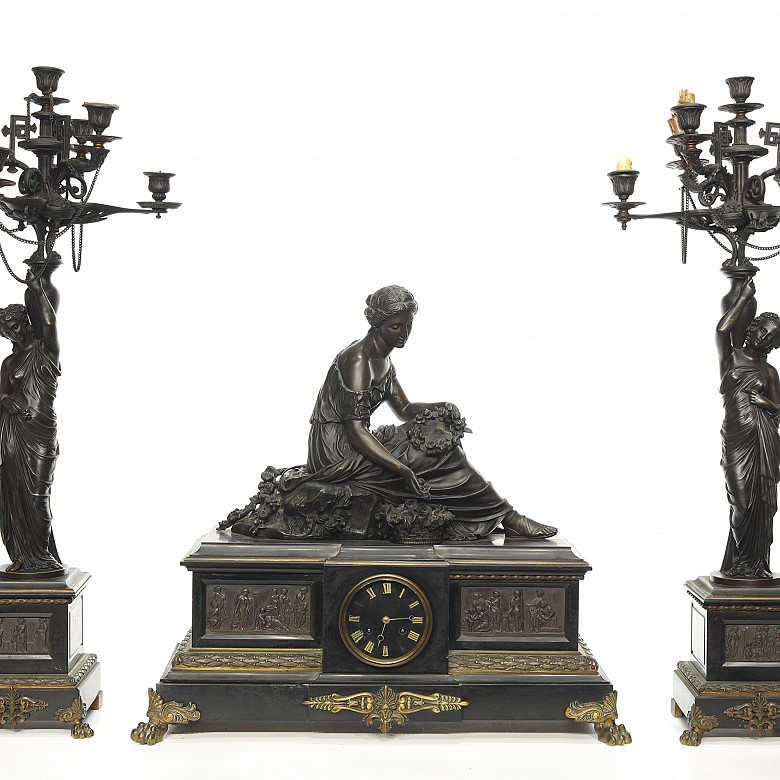 Louis Alfred Habert (1824-1893) ‘Mantel clock with garniture’