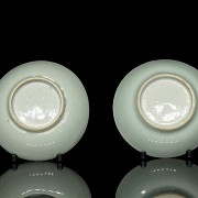 Pair of small celadon ceramic dishes, 20th century - 5