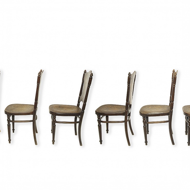 Set of six wooden chairs, Fischel, 19th- 20th century