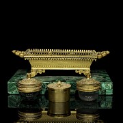 Louis XIV style scribe's desk on malachite, 19th century