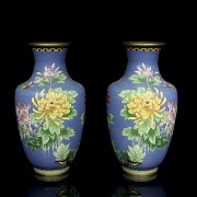 Pair of bronze vases with cloisonné decoration, 20th century