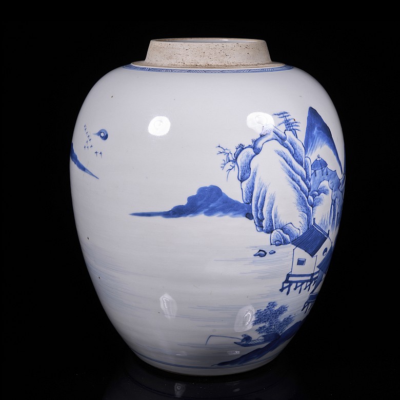 Blue-and-white porcelain vase ‘Landscape’, Qing dynasty