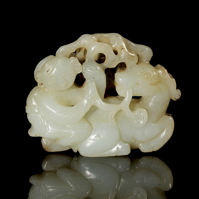 Carved jade figurine ‘Girl with ram’, Qing dynasty