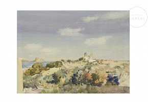 Watercolour (20th century) ‘Coastal village’