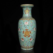 Large sky-blue vase with peaches, 20th century