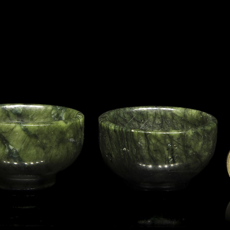 Pair of small jade bowls, 20th century