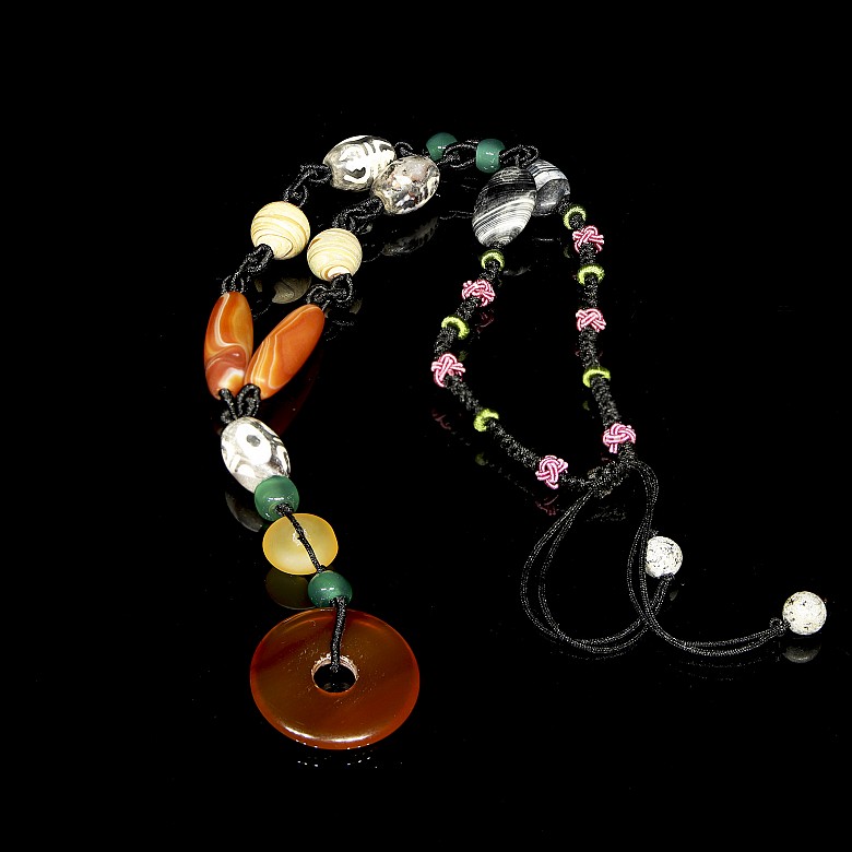 Beautiful agate and glass bead and ‘Dzi’ necklace, Qing dynasty - 5