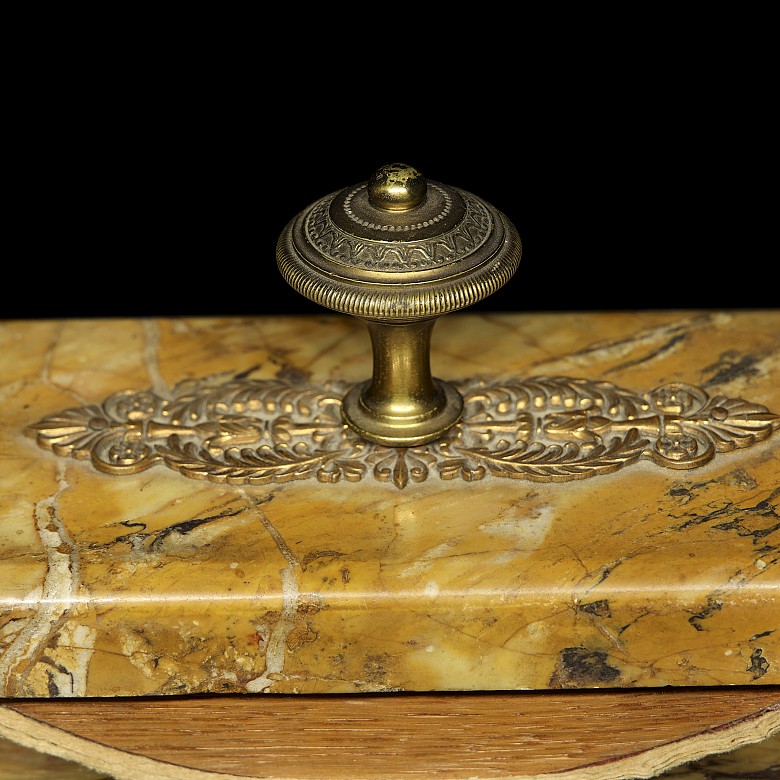 Double inkwell in yellow marble, Empire style, 19th century