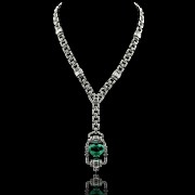 Magnificent diamond and emerald necklace, in 18k white gold