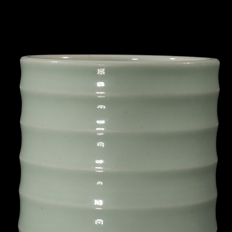 Celadon-glazed ‘Bamboo’ brush pot, Qing Dynasty