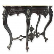 Elizabethan console table with ebonised wooden mirror, 19th century