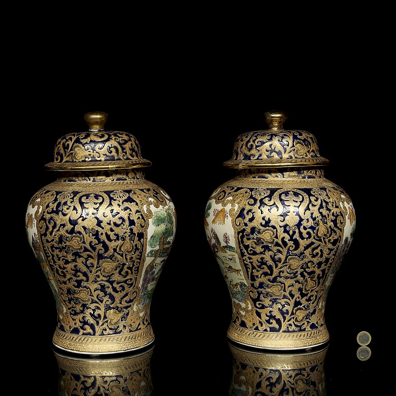 Pair of jars “Hunting”, 20th century