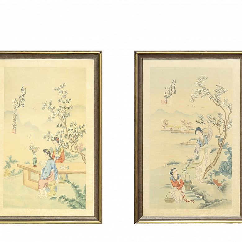 Pair of paintings ‘Ladies’, 20th century