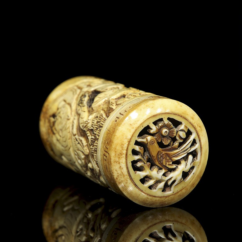 Box of carved bone crickets, 20th century